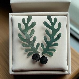 Matisse-Inspired Leaf Earrings Green Black Monstera Leaf Stud Earrings Vintage